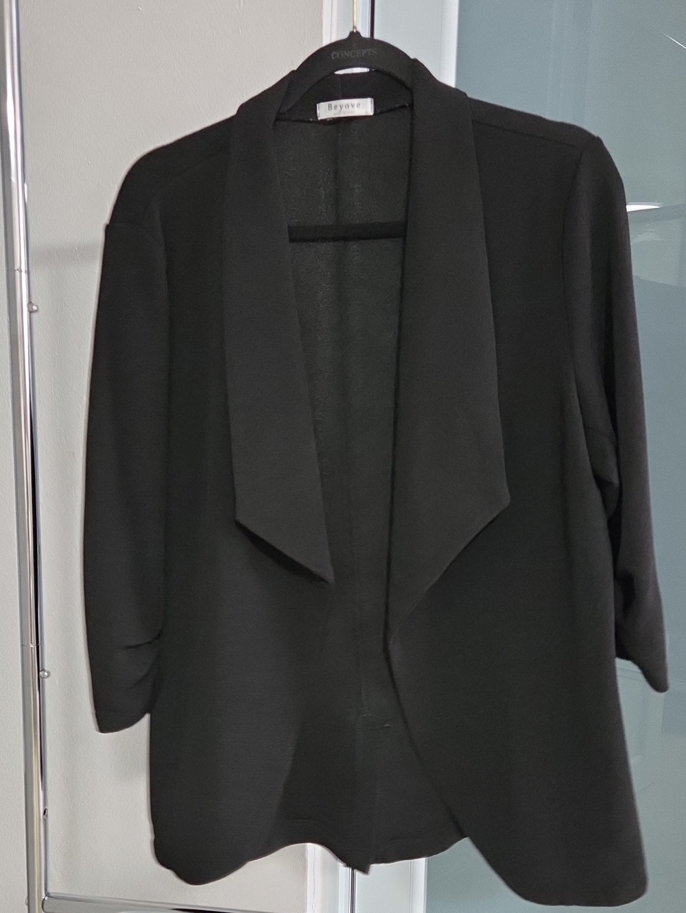 Beyove Black Open-Front Draped Blazer Cardigan